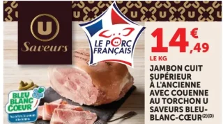 Jambon cuit supérieur à l'ancienne avec couenne au torchon U Saveurs