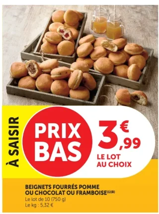Beignets fourrés pomme ou chocolat ou framboise