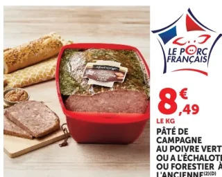 Pâté de campagne au poivre vert ou à l'échalote ou forestier à l'ancienne