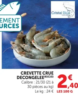 Crevette crue décongelée Cristal Blue