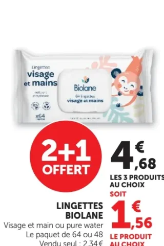 LINGETTES BIOLANE Visage et main ou pure water