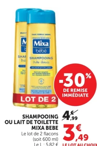 Shampooing ou lait de toilette Mixa Bébé