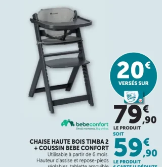 CHAISE HAUTE BOIS TIMBA 2 + COUSSIN BEBE CONFORT