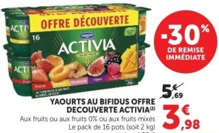 Yaourts au bifidus offre decouverte Activia