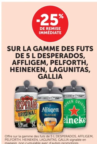 Fûts de 5 L Desperados, Affligem, Pelforth, Heineken, Lagunitas, Gallia