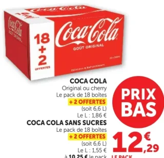 Coca-Cola Sans Sucres, Original ou Cherry 18 + 2 offertes