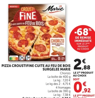 Pizza Croustifine cuite au feu de bois surgelée Marie