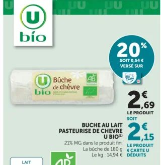Bûche au lait Pasteurise de Chevre U Bio