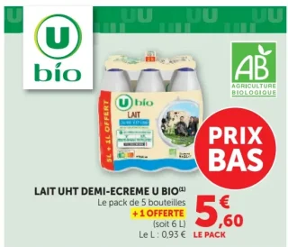 Lait UHT Demi-Écrémé U Bio
