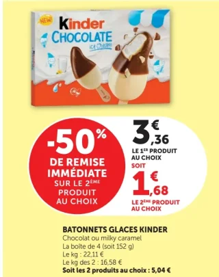 Bâtonnets glaces Kinder Chocolat ou milky caramel