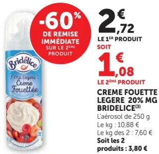 Crème Fouettée Légère 20% MG Bridélice