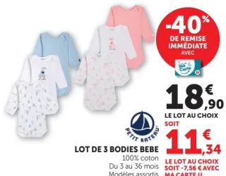 Lot de 3 bodies bébé Petit Bateau