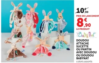 Doudou attache sucette ou pantin avec doudou ou doudou Babynat