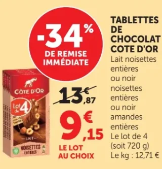 Tablettes de chocolat Côte d'Or