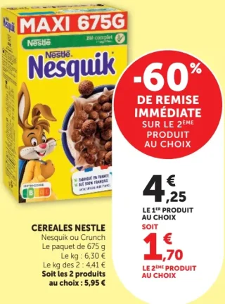 Céréales Nestlé Nesquik ou Crunch
