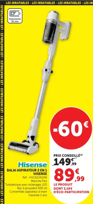Balai aspirateur 2 en 1 Hisense HVC613410W