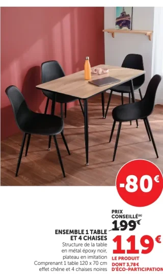 Ensemble 1 table et 4 chaises