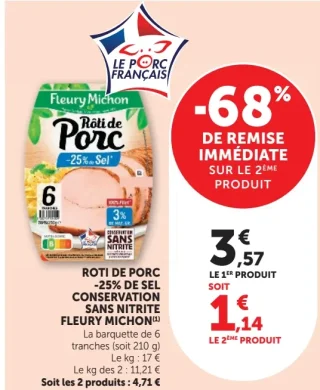 Rôti de Porc -25% de Sel Conservation sans Nitrite Fleury Michon