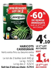 HARICOTS CASSEGRAIN Verts extra fins ou beurre extra fins