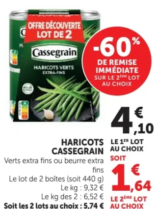 HARICOTS CASSEGRAIN Verts extra fins ou beurre extra fins