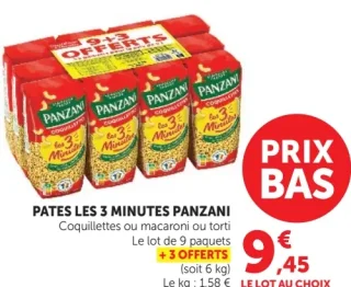 Pâtes Les 3 Minutes Panzani Coquillettes ou macaroni ou torti