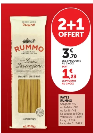 Pates Rummo Spaghetti n°5 ou farfalle n°85 ou fusilli n°48