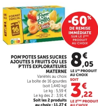 Pom'Potes Sans Sucres Ajoutes 5 Fruits ou Les P'tits Explorateurs Materne