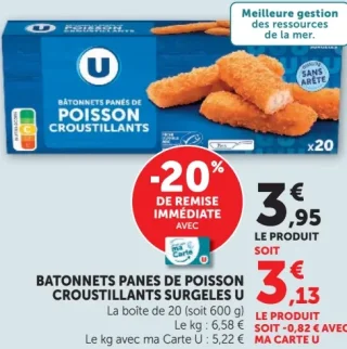 Bâtonnets Panés de Poisson Croustillants Surgelés U
