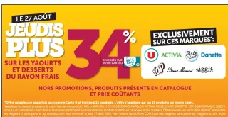 34% reversés sur votre Carte U sur les yaourts et desserts du rayon frais Activia, Perle de Lait, Danette, Yop, Bonne Maman, Siggi's