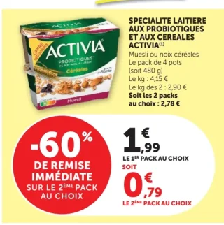 Spécialité laitière aux probiotiques et aux céréales Activia