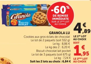 Cookies aux gros éclats de chocolat Granola LU