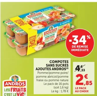 Compotes sans sucres ajoutés Andros