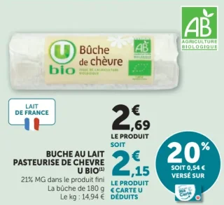 Bûche au lait pasteurisé de chèvre U Bio