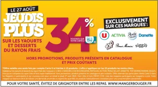 Jeudis Plus - 34% reversés sur votre carte U sur les yaourts et desserts du rayon frais