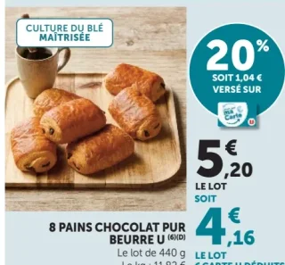 8 PAINS CHOCOLAT PUR BEURRE U