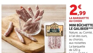 Mini bûchettes Le Galibier Nature, au Comté, à l'ail des ours, au chorizo, aux noisettes