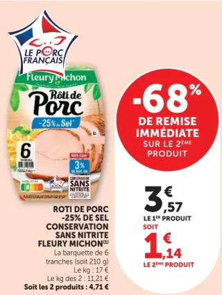 Rôti de porc -25% de sel conservation sans nitrite Fleury Michon