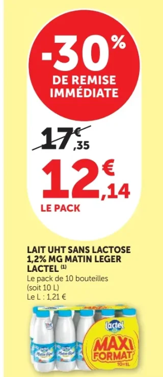LAIT UHT SANS LACTOSE 1,2% MG MATIN LEGER LACTEL