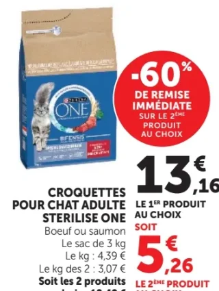 CROQUETTES POUR CHAT ADULTE STERILISE ONE Boeuf ou saumon