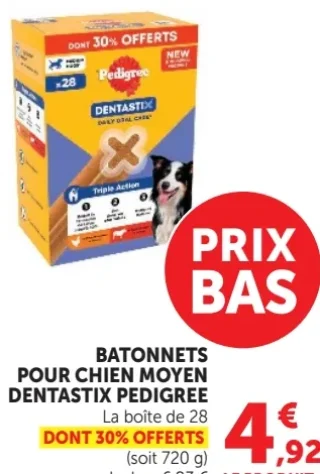 BATONNETS POUR CHIEN MOYEN DENTASTIX PEDIGREE La boîte de 28