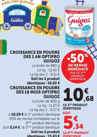 Croissance en poudre des 1 an / 18 mois Optipro Guigoz