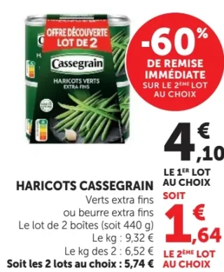 HARICOTS CASSEGRAIN Verts extra fins ou beurre extra fins