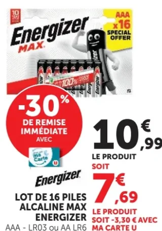 LOT DE 16 PILES ALCALINE MAX ENERGIZER AAA - LR03 ou AA LR6