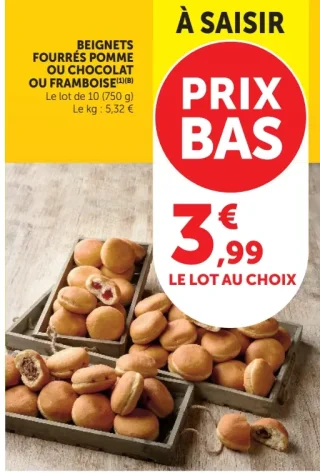 Beignets fourrés pomme ou chocolat ou framboise