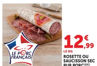 Rosette ou Saucisson Sec Pur Porc