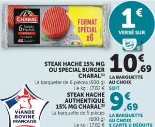 Steak hache 15% MG ou Special Burger Charal