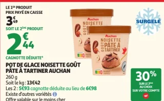 Pot de glace noisette goût pâte à tartiner Auchan