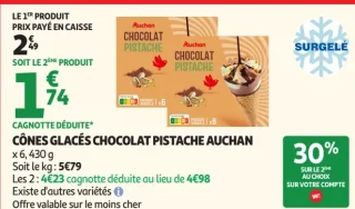 Cônes glacés chocolat pistache Auchan