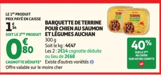 Barquette de terrine pour chien au saumon et légumes Auchan