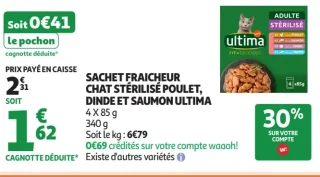 Sachet fraicheur chat stérilisé poulet, dinde et saumon Ultima